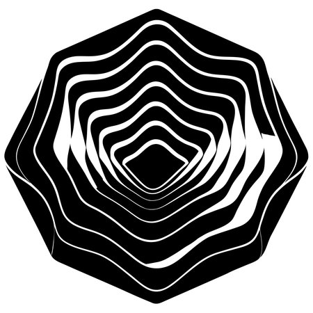 A mesmerizing black and white abstract design featuring an octagon tunnel illusion, creating a sense of depth and movement.のイラスト素材