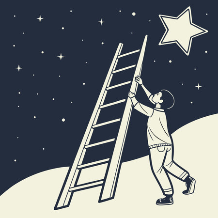A stylized illustration of a child climbing a ladder towards a star in a night sky, symbolizing...