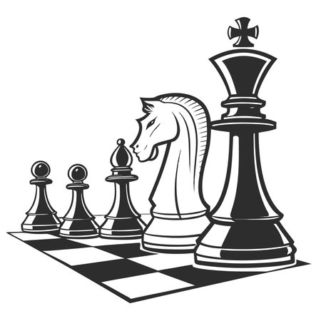 Black and white chess pieces on a chessboard. Vector illustration.のイラスト素材