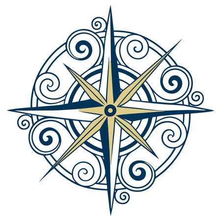 A clean and professional vector compass design with a swirling motion, perfect for travel,...
