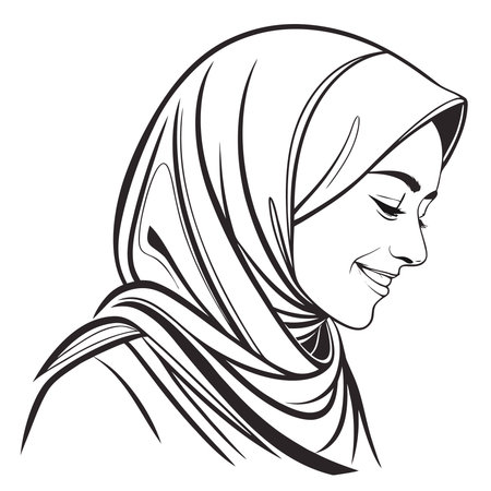 Portrait of a happy young Muslim woman wearing a stylish hijab and smiling, isolated on a white...