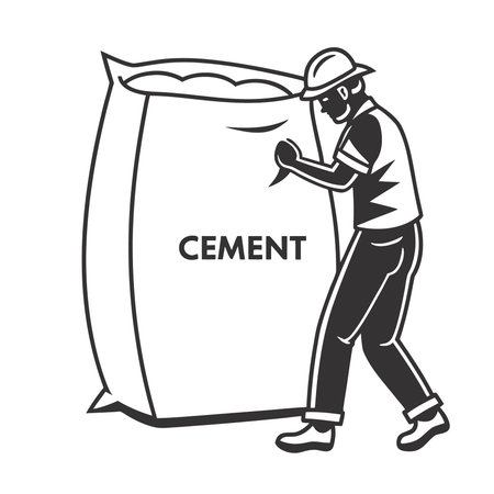 A simple, flat black vector graphic of a cement bag, representing construction materials, building, and industry.のイラスト素材