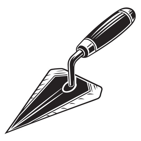 A solid black silhouette of a masonry trowel, a tool used in construction and DIY projects.のイラスト素材