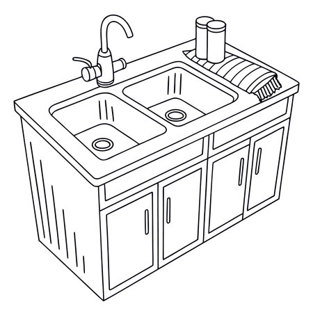 A thin line vector icon of a kitchen sink, representing a common plumbing fixture in homes.のイラスト素材