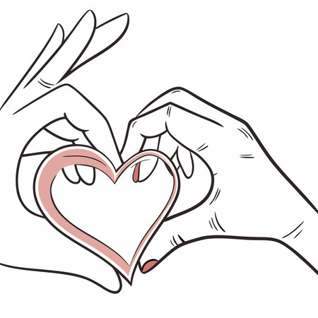 An outline symbol of hands holding a heart, representing love, care, kindness, and support.のイラスト素材