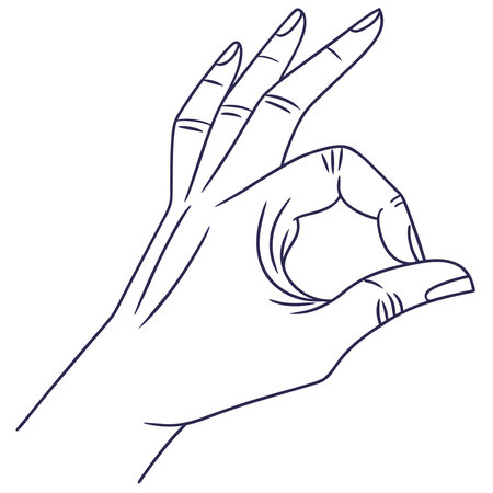 A minimalist outline icon of a hand forming the 'OK' gesture, signifying approval, agreement, success, and positivity.のイラスト素材