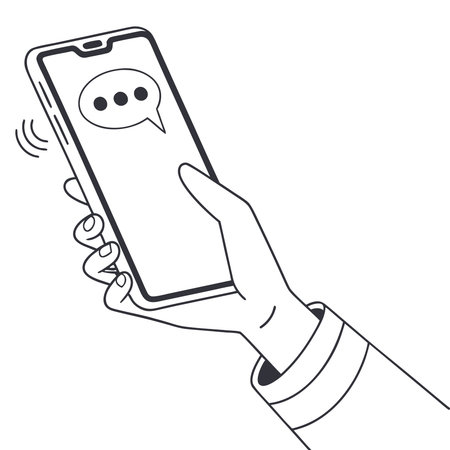 Smartphone with speech bubble in hand. Vector illustration in flat styleのイラスト素材