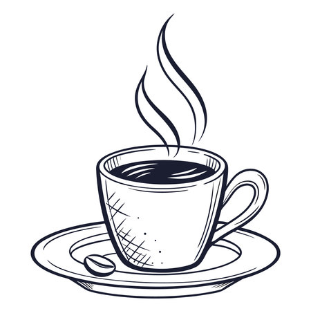 Coffee cup with steam. Vector illustration in sketch style.のイラスト素材
