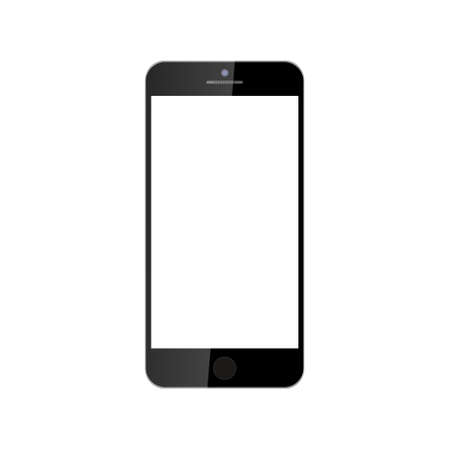 Realistic black smartphone with white screen, menu button and camera on phone, vectorのイラスト素材