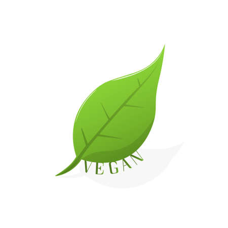 Vegan vector icon. Organic, bio, eco symbol. Vegan, no meat, lactose free, healthy, fresh, nonviolent food. Round green vector illustration with leaves for stickers, labelsのイラスト素材