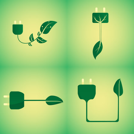 Set of Ecology green energy icon design, vector cartoon illustrationのイラスト素材