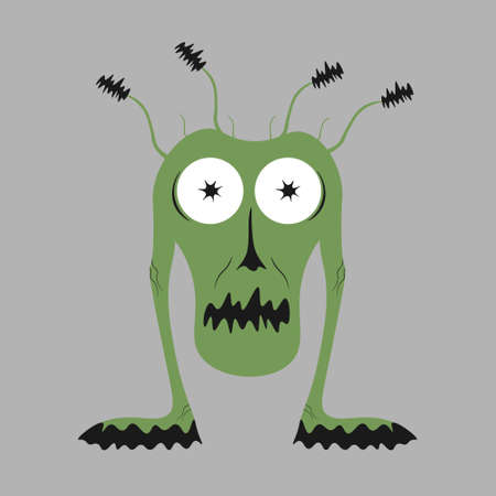 Happy Halloween. Monster icon. Cute kawaii cartoon scary funny baby character. Eyes, tongue, tooth fang, hands up. Flat design. Vector cartoon illustrationのイラスト素材