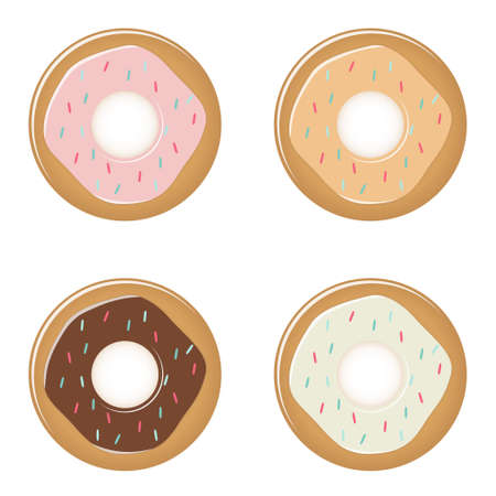 Set of cartoon colorful Sweet donut with glaze, isolated on white background. Vector illustrationのイラスト素材