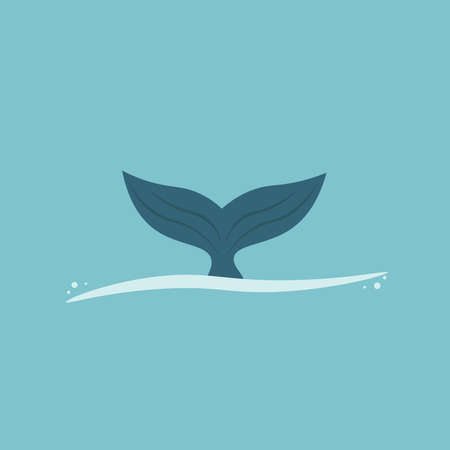 blue Whale tail animal cartoon art isolated  diving in the water. wave or sea symbol or icon sign vector flat design. graphic illustration vacation & holiday underwater for printのイラスト素材