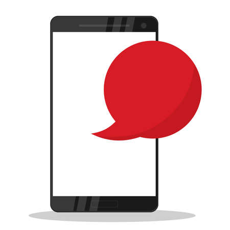 Smartphone and red info icon. Colored icon.design for web UI, mobile upp, banner, poster. Flat cartoon vector illustrationのイラスト素材