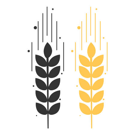 Ears of Wheat plant spikelets, Barley or Rye vector visual graphic icons, ideal for bread packaging, beer labels etc. Cartoon Flat Vector illustration isolated on white background.のイラスト素材