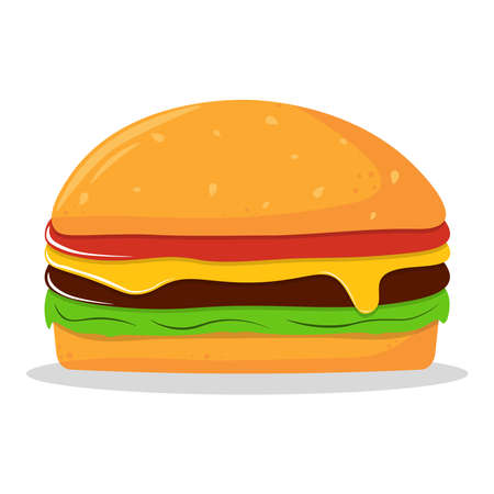 Burger icon. Vector illustration flat icon juicy delicious hamburger or Cheeseburger isolated on white background.のイラスト素材