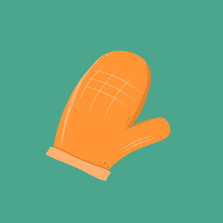 Bakery heat protection mitten, mit to hold hot. Vector flat potholder, bakery mitt, heat pots holder, mitten from heat-resistant material. Oven-glove, textile cloth to hold hotのイラスト素材