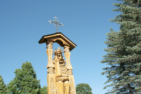 a wooden sculpture of Jesus Christ, the land of Lithuaniaの写真素材