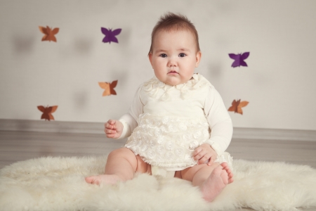 Portrait of small girl, indoorの写真素材