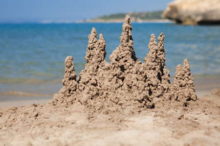 Sand castle on beach, Mediterraneanの写真素材