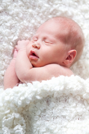Portrait of  sleeping newborn baby, indoorの写真素材