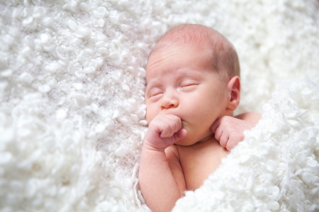 Portrait of  sleeping newborn baby, indoorの写真素材