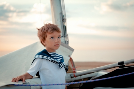 Portrait of young sailor near yacht, outdoorの写真素材