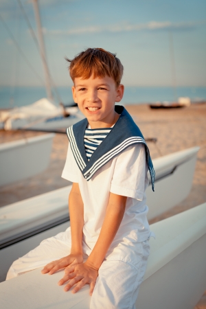 Portrait of young sailor near yacht, outdoorの写真素材
