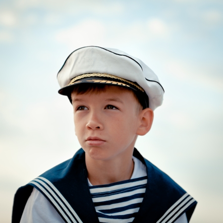 Portrait of young sailor near yacht, outdoorの写真素材