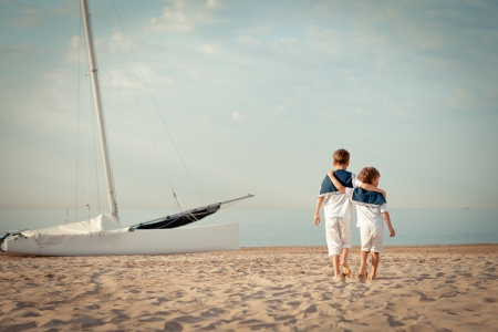 Portrait of young sailors near yacht, outdoorの写真素材