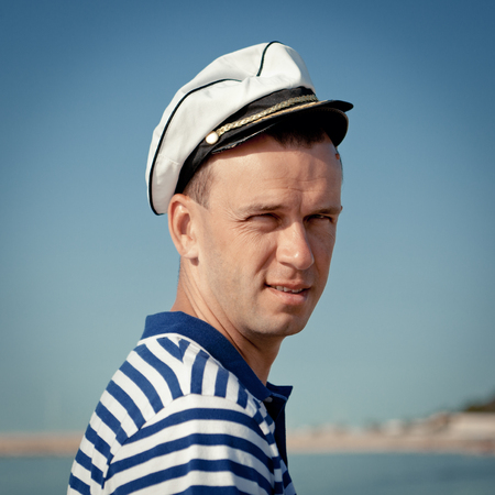 portrait of Middle-aged sailor, outdoorの写真素材