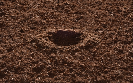 Garden Soil with dug hole for plantingの写真素材