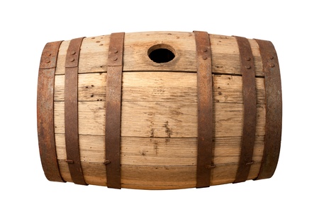 Old Wooden Barrel isolated on white with a clipping path. の写真素材