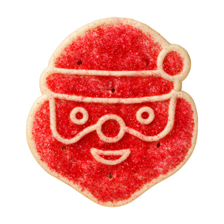 Santa Sugar Cookie with sprinkles. The point of view is from above. The subject is isolated on white.の写真素材