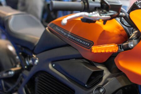 The first Harley Davidson electric motorcycle LiveWire, Prague, Czechia, November 2019
