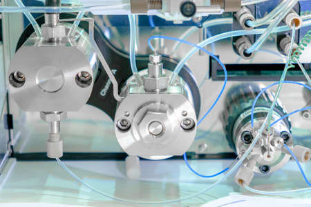 Binary pump in HPLC system. High performance liquid chromatography at analytical chemistry laboratory.の写真素材