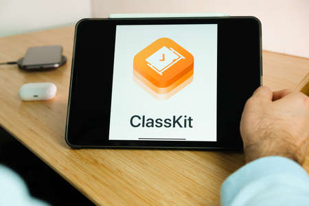 Apple Classkit on the screen of iPad tablet. March 2021, San Francisco, USA