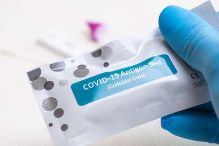 Covid-19 Antigen test kit in doctor hands, September 2021, San Francisco, USA