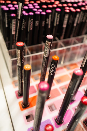 Kiko Milano lip pencil. Pencil for makeup for color contour, March 2023, Naples, Italyのeditorial素材