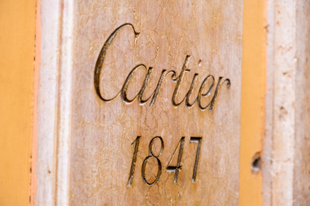 Cartier from 1847 year fashion store in Rome. Famous luxury boutique worldwide. Fashion week concept. March 2023, Rome, Italy.のeditorial素材