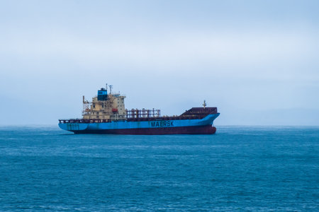Maersk container ship in the Adriatic sea, April 2023, Napoli, Italyのeditorial素材
