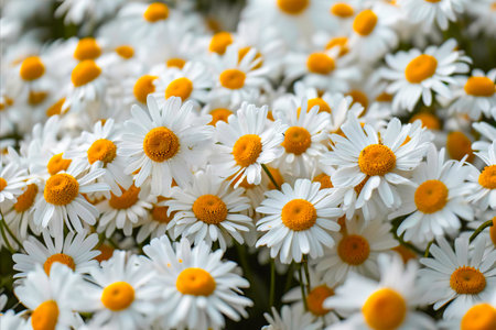 White Flowers with Yellow Centers, Chamomile Backgroundの素材