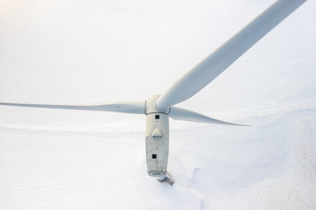 Top view of wind turbine propeller for generation green electricity in winter.の写真素材