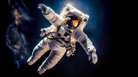 Man in Astronaut Suit Floating in Airの素材