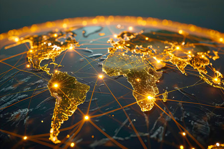 A World Map with Internet Network Connection Linesの素材