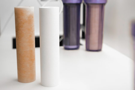 New and used filter cartridges for water purification in reverse osmosis system for home use in the...