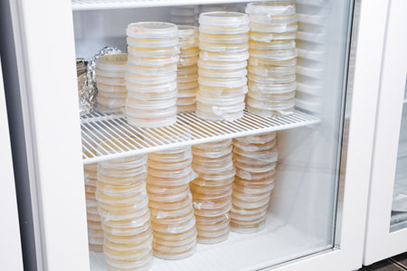 Petri dishes with agar media for culture in incubator in the laboratory.の写真素材
