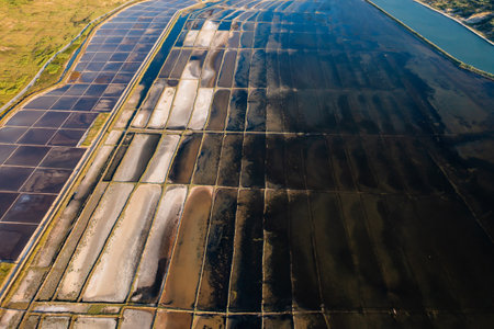 Sea salt production with use of traditional ecological methods on Pag Island. Environmental friendly system to maintain quality and nature in Croatiaの写真素材