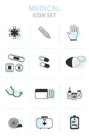 A medical simple line vector icon setのイラスト素材